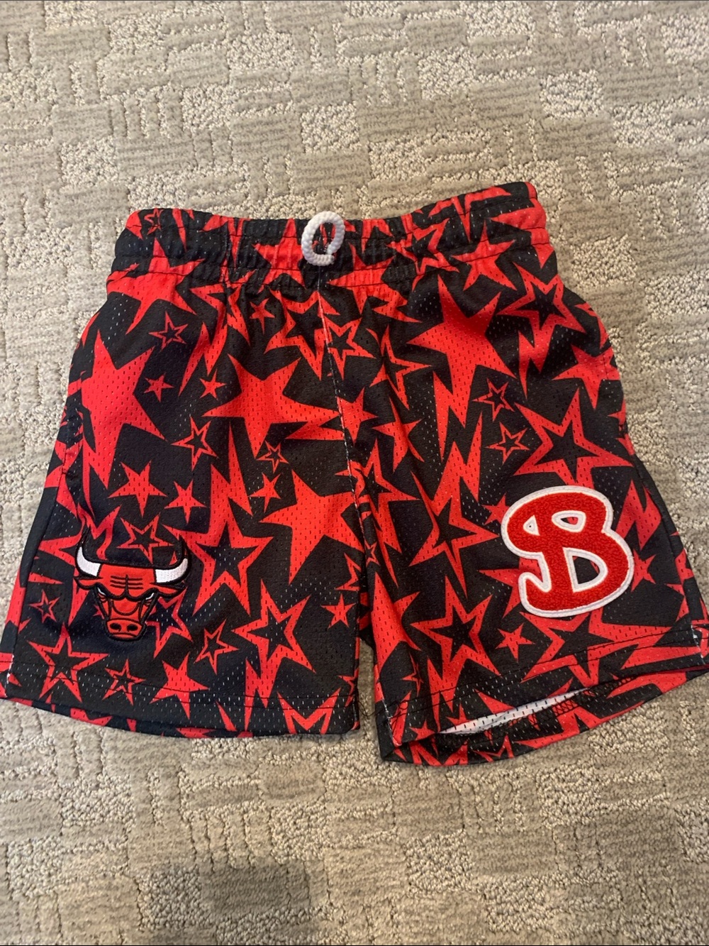 Bucket Squad Red & Black Star-Print Athletic Shorts with Embroidered Patches